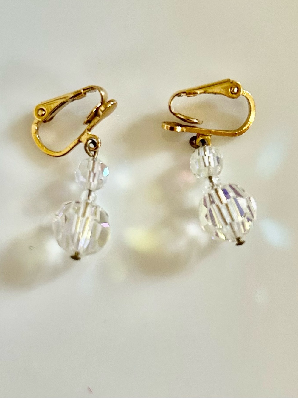 Gold-Tone Aurora Crystal Drop Earrings - Clear Iridescent - Picture 3 of 3